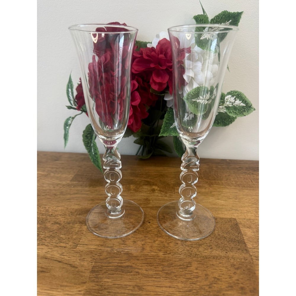 Vintage Millennium 2000 Celebration Champagne Flutes Set of 2‎ Retro Celebration